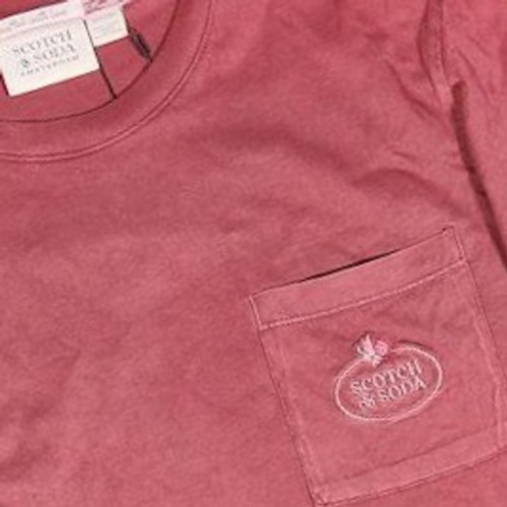 Scotch & Soda Mens Garment Dyed SS Pocket Tee Wine Red Size Small